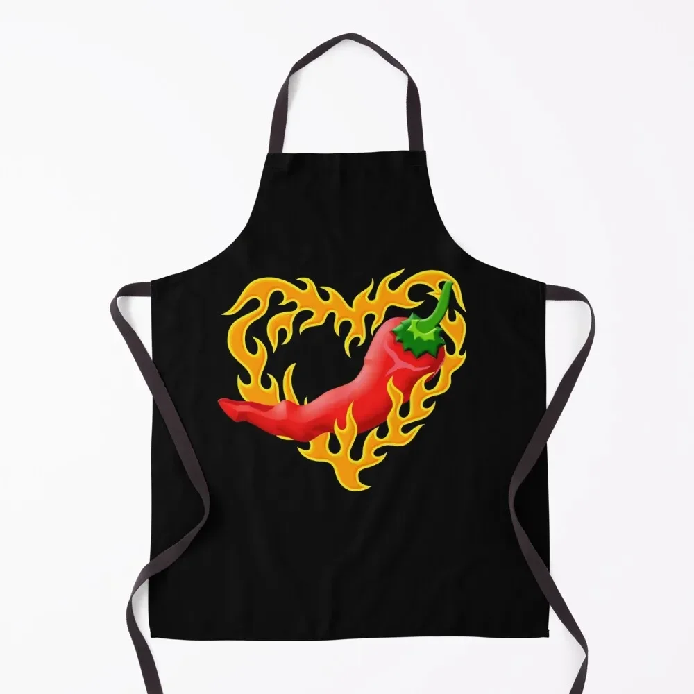 

Chili Pepper with Flame Heart Apron Barber Barista Kitchen Utensils Apron