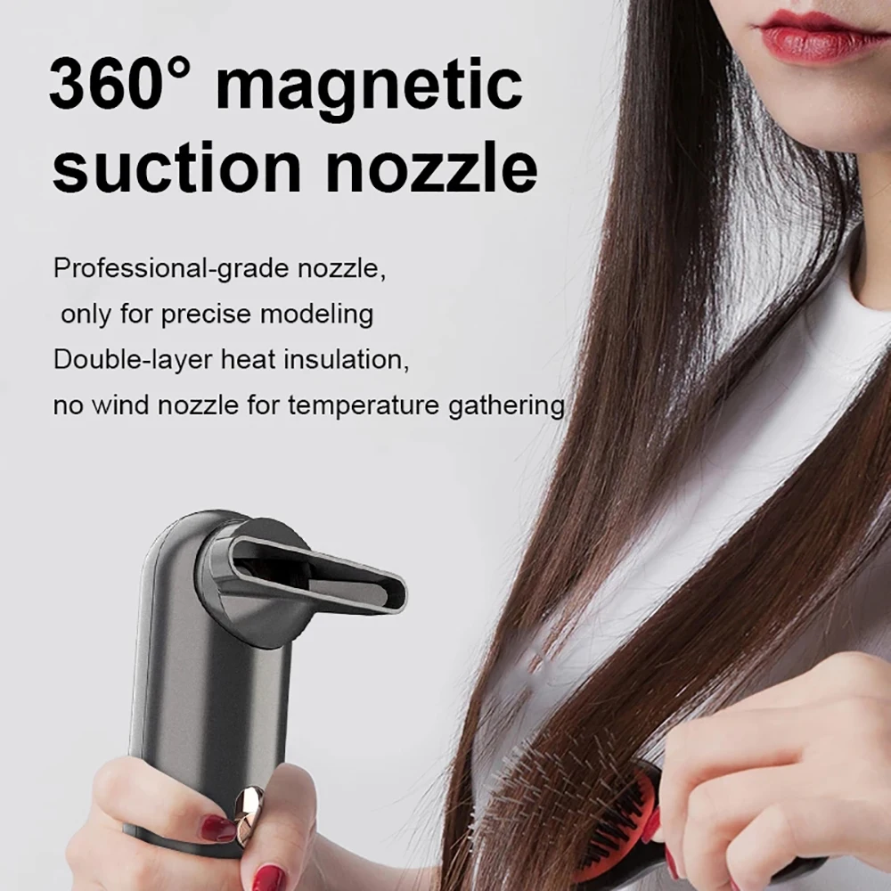 Portable Mini Leafless Hair Dryer Travel Blower 3 Gears Cool and Tot Wind Temperature Control Dry Quickly with Collecting Nozzle