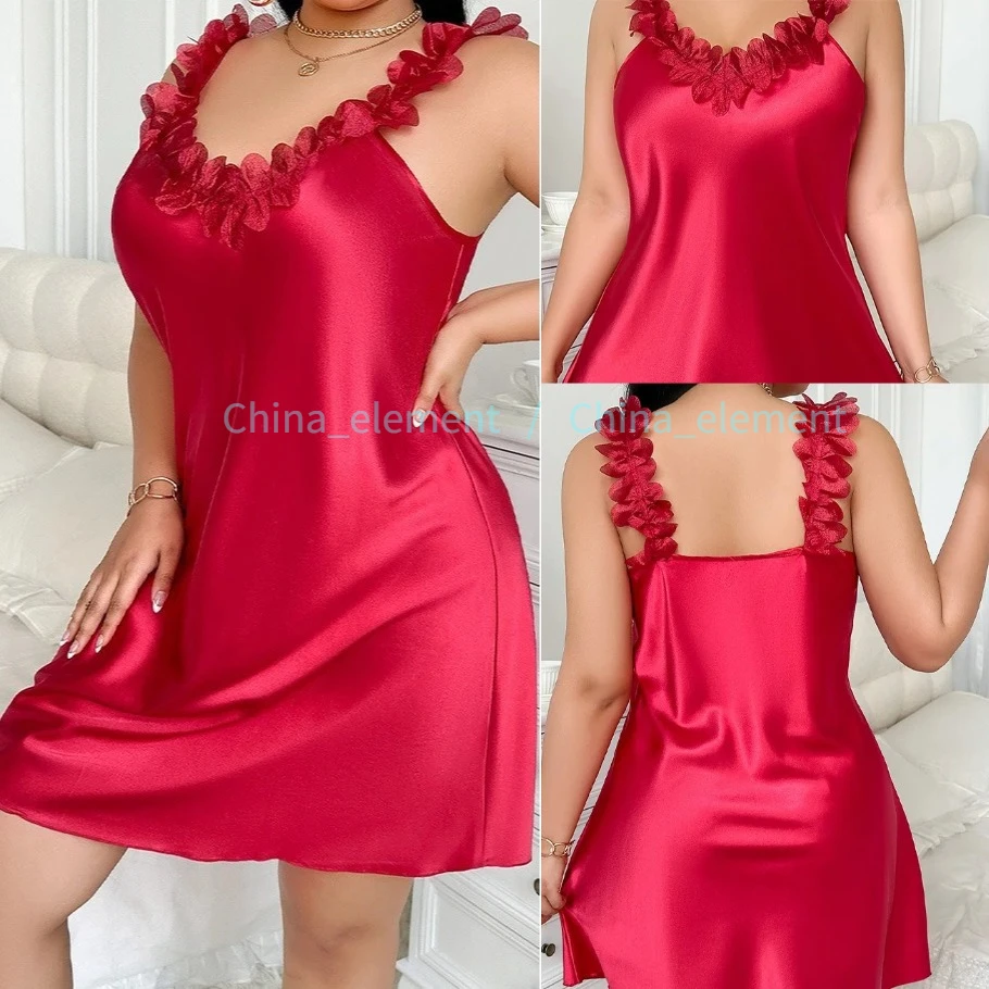 

Plus Size Nightgown Women Satin Homedress Underwear Dress Sexy Suspender Nightdress Suspender Sleepwear Gown Loungewear