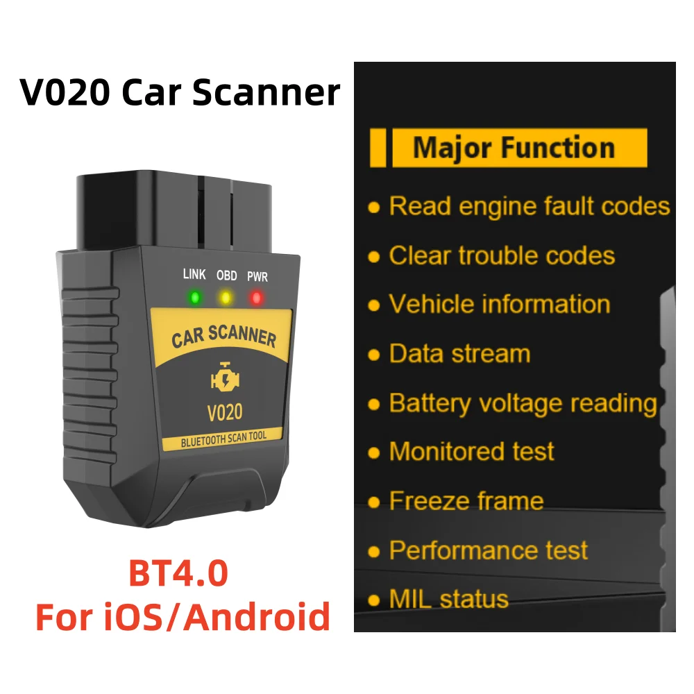 

V020 OBDII Bluetooth 4,0 для чтения автомобильного кодера для IOS/Android elm327 для чтения двигателя, коды ошибок для автомобиля OBDII, автоматические диагностические инструменты