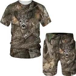 Ensemble t-shirt et short de chasse CamSolomon pour homme, manches courtes, col rond, animal sauvage, mode décontractée, été, nouveau, 3D