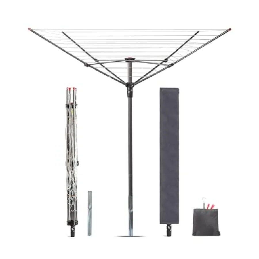 

Outdoor Umbrella Drying Rack 12 Lines with 164 Feet Drying Space Steel Frame and Adjustable Height 4-arm Umbrella Clothesline f