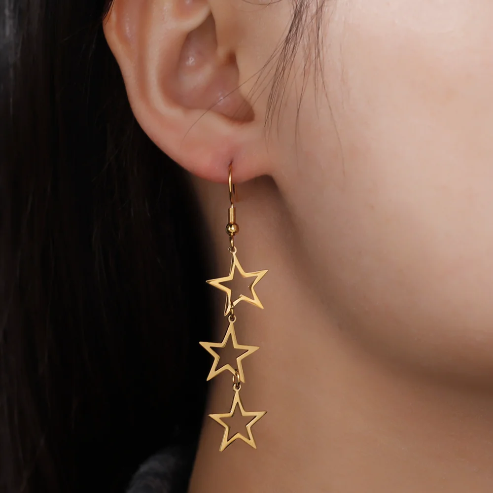 Cazador Gold Farbe Sterne Tropfen Ohrringe für Frauen Böhmischen Edelstahl Lange Baumeln Ohrringe Schmuck Mutter Tag Geschenk Großhandel