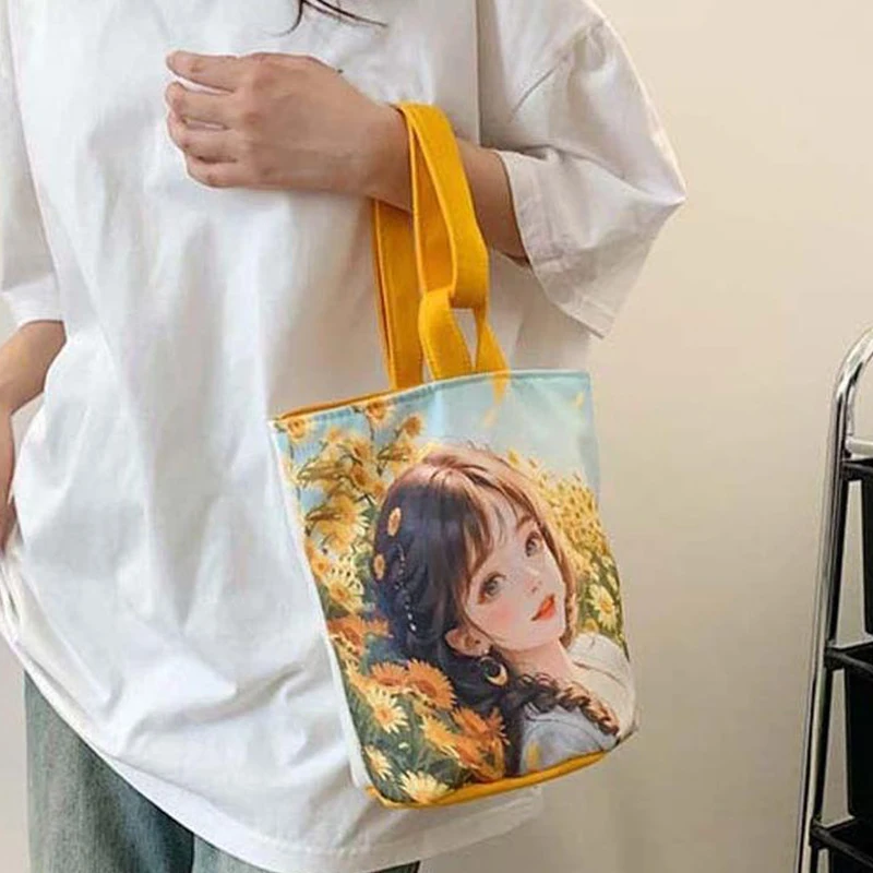 Borsa alla moda e leggera secchio di tela bella borsa da ragazza carina borsa Bento tenuta in mano