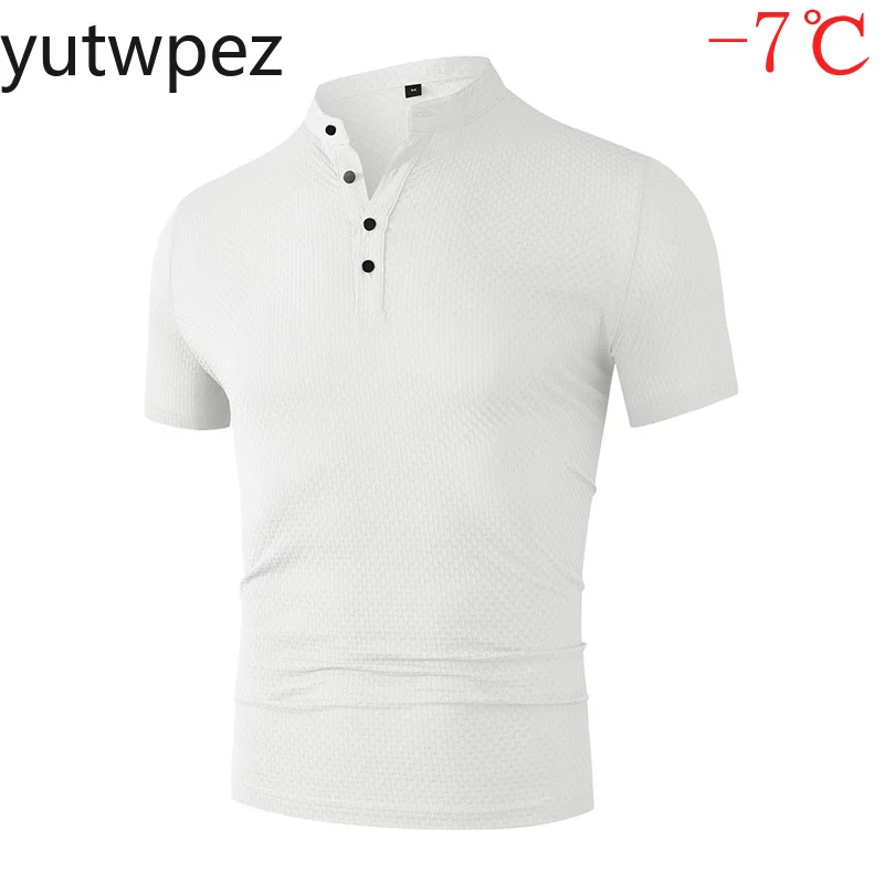 Short Sleeve Cycling Polo Shirt Waffle Weave Design Outdoor Sports Stand Collar Base Layer Ideal Hiking Running Men Solid Color