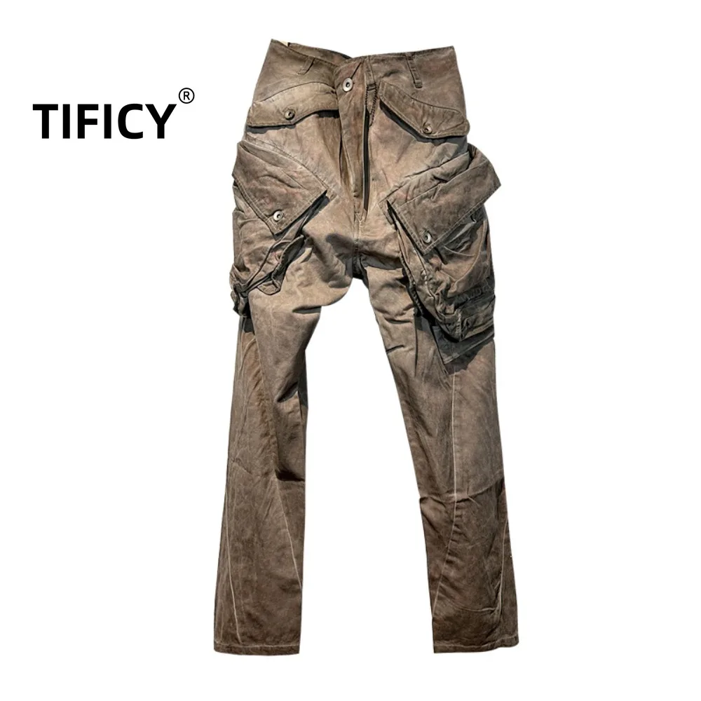 

High Street Pioneer Wasteland Sand Dune Functional Tie Dye Distressed Multi Pocket Shell Pants Men's Workwear Casual Pants