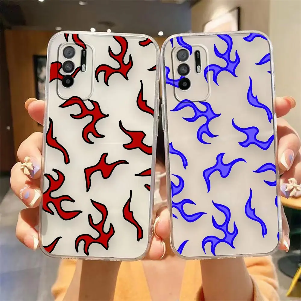 Clear Phone Case For OPPO A98 A96 A95 A94 A78 A74 A73 A58 A55 A54 A31 A17 A16 A16E A15 A9 A5 Case Funda Capa Blue Red Flame Fire