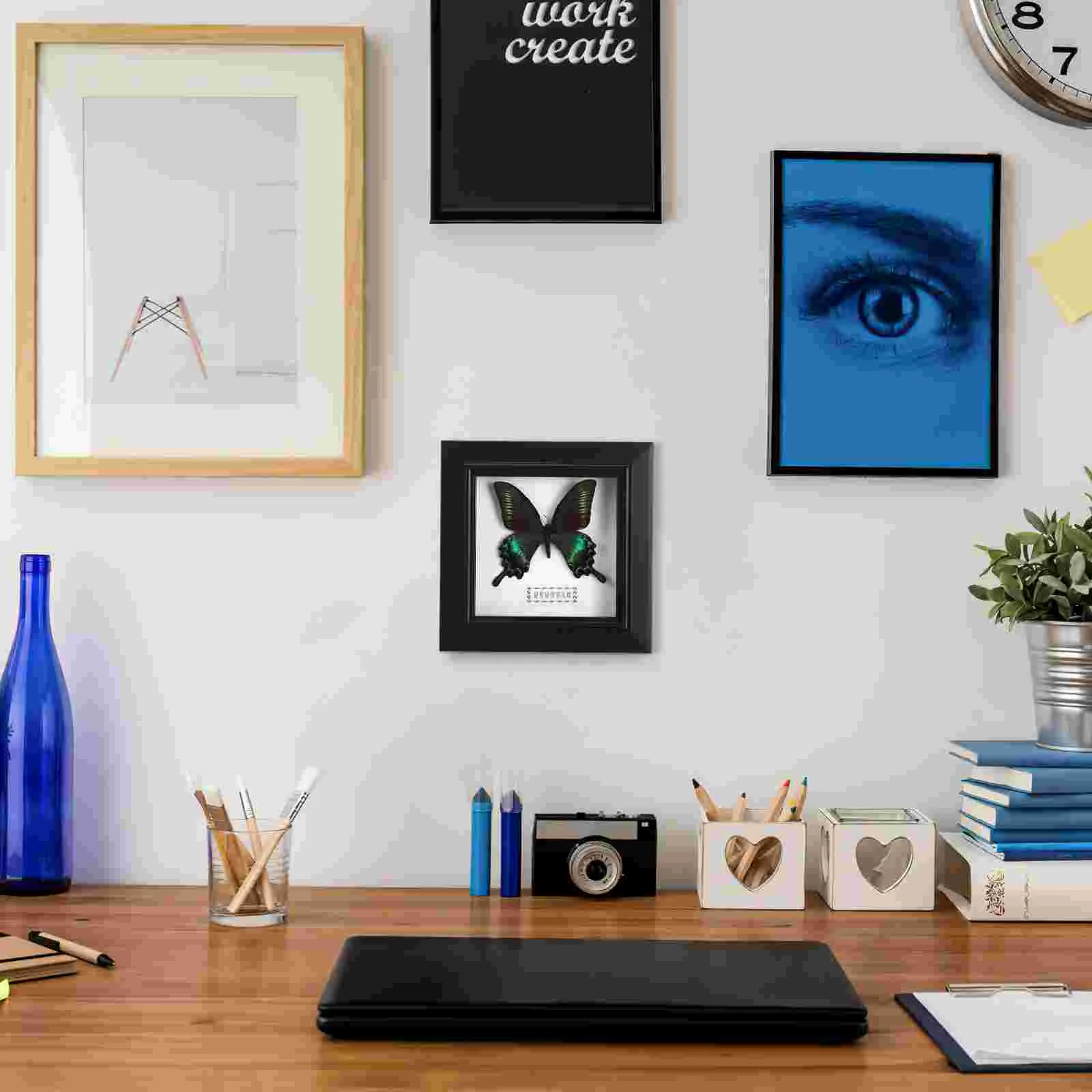 Glass Office Black Frames Butterfly Specimen Wooden Butterflies for Craft Photo Display