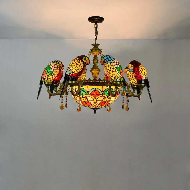 Modern Art Deco Tiffany Parrot Designer Lustre Chandelier Lighting Suspension Luminaire Lampen For Dinning Room