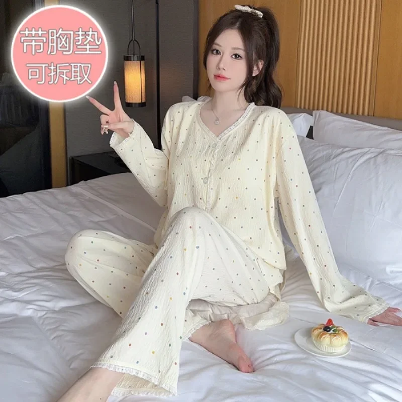 Plus Size Pajama Sets Women Long Sleeve Autumn Sweet Sleepwear Princess Soft Comfortable Loungewear Tender Girlish Cozy Homewear