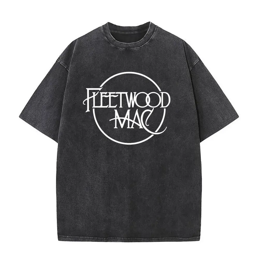 Washed Vintage Rock Band Fleetwood Mac Logo Print T-shirt Retro Stevie Nicks Graphic T Shirt Men Women Fashion Oversized T-hirt