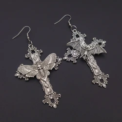 Large Moth Cross earrings Pendant Floral Filigree Victorian Vintage Gothic Style Great Gift for Her Protection Amulet