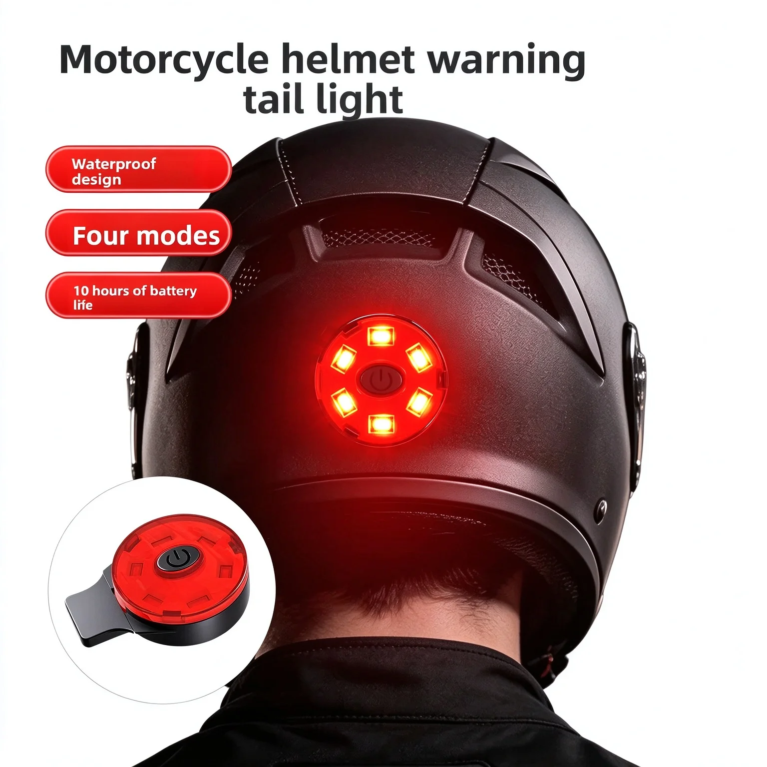 USB Rechargeable LED Helmet Tail Light High Brightness Flashing Warning Velcro for Cycling Motorcycle Night Riding Rear Lamp