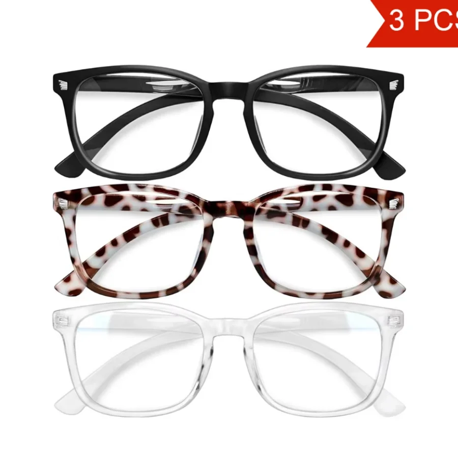 3-Pack Blue Light Blocking Glasses, Computer Reading/Gaming/Tv/Phone Glasses, Suitable for Formal Business Women and Men