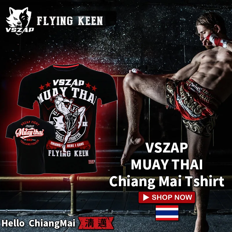 VSZAP Muay Thai jujitsu T-shirt Muay Thai fighting martial arts MMA fitness short-sleeved leisure men's training clothes