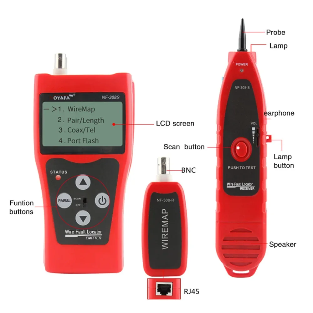 NOYAFA NF-308S Tester per cavi di rete misura la lunghezza Tester Wiremap Display LCD Tracker per cavi RJ45 RJ11 strumenti per Tester di rete