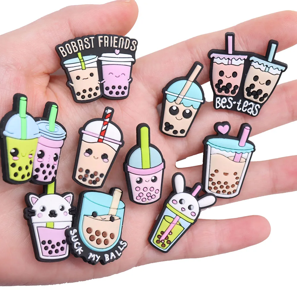 New Arrival 1-10Pcs Bubble Tea Drinks Children Shoe Charms Lovely Buckle Decorations DIY Kids Birthday Present