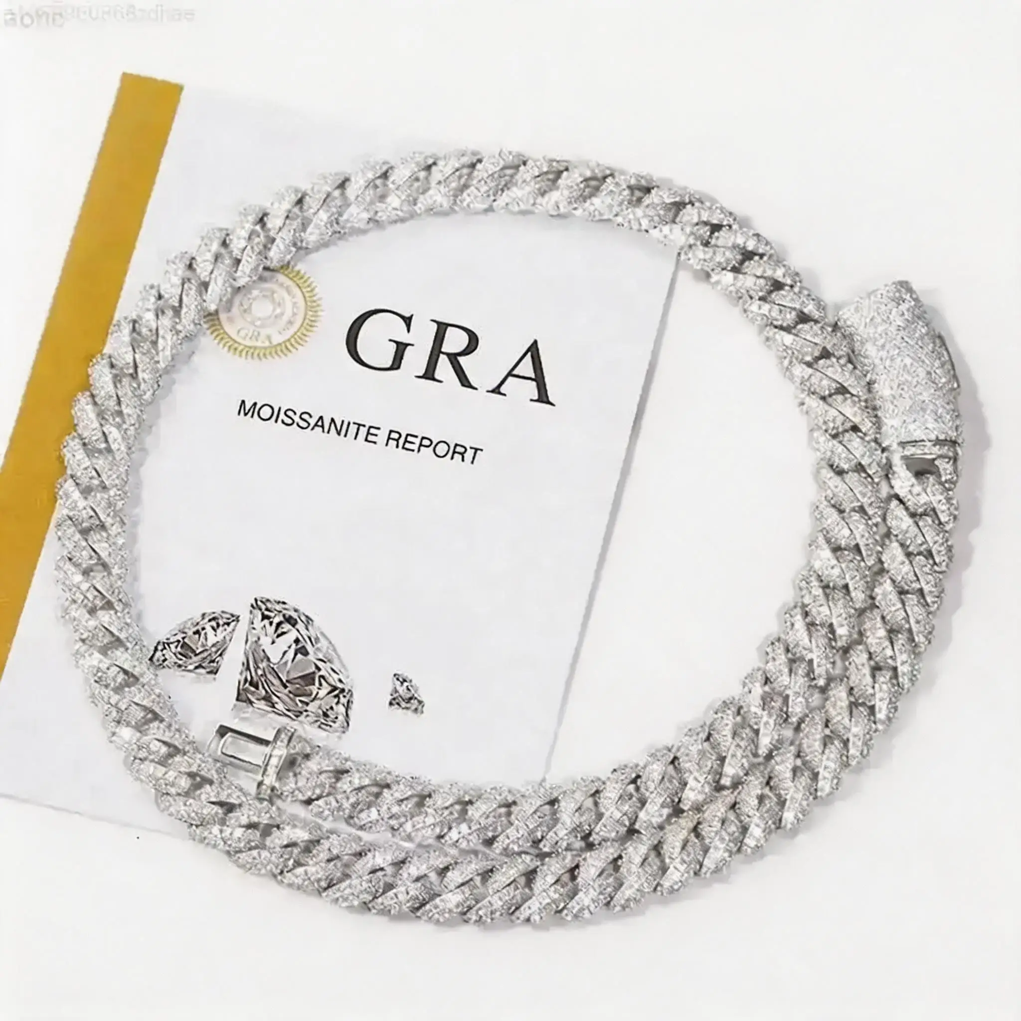

VVS Moissanite Cuban Chain 2 Rows 6mm 9mm 13mm Iced Out S925 Sterling Silver Gold Plated Hip Hop Jewelry
