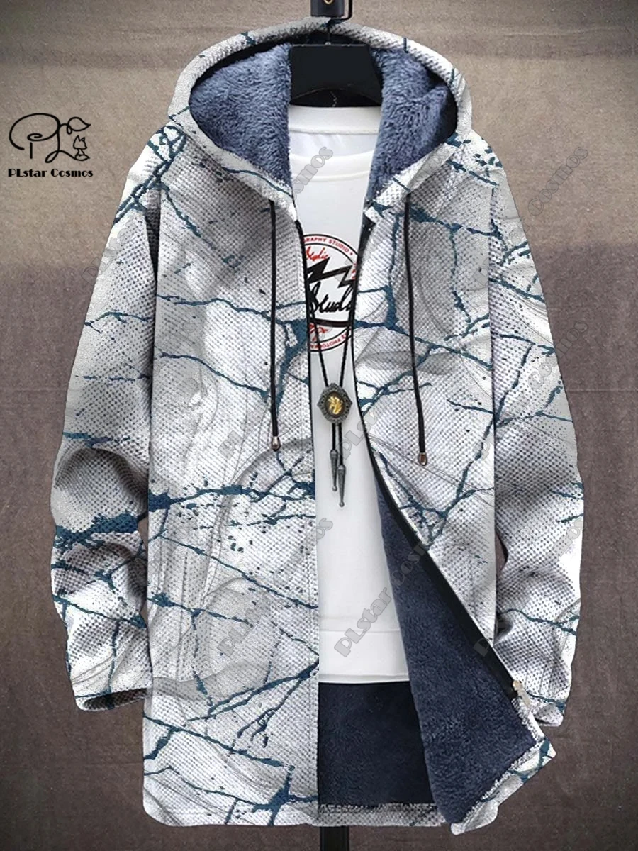 

3D printed new winter hooded unisex retro geometric gradient art pattern plush thickened long-sleeved casual warm jacket DY-3