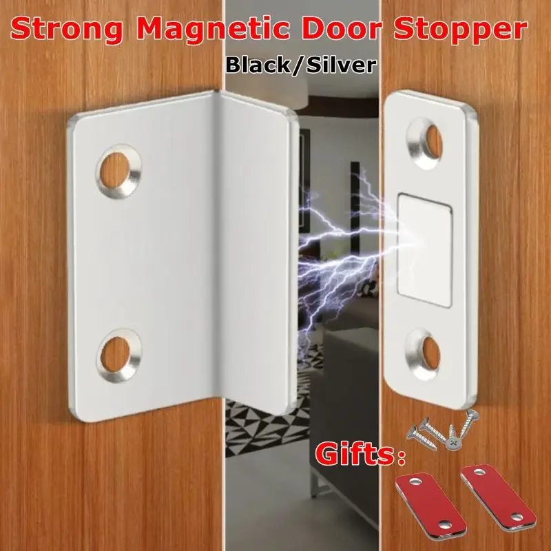 Punch Free Cabinet Catches Strong Magnetic L-shaped Closet Door Closer Ultra Thin Invisible Anti Collision for Home Improvement