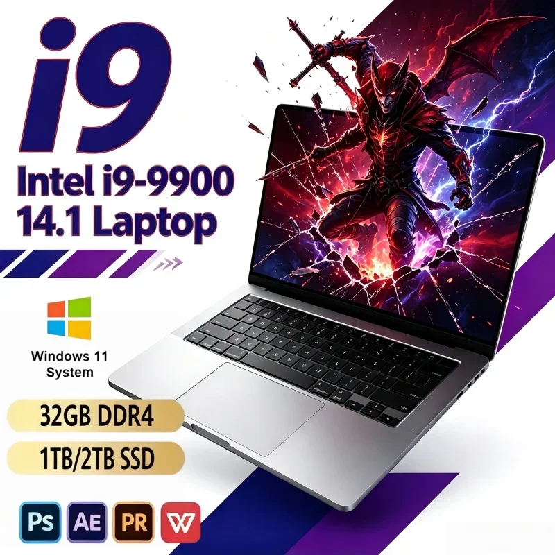 Best Seller 14.1 Inch FHD IPS Notebook 2026 Intel I9-9900 120Hz Backlit KB 16/32GB 2TB SSD Win11 Business Laptop
