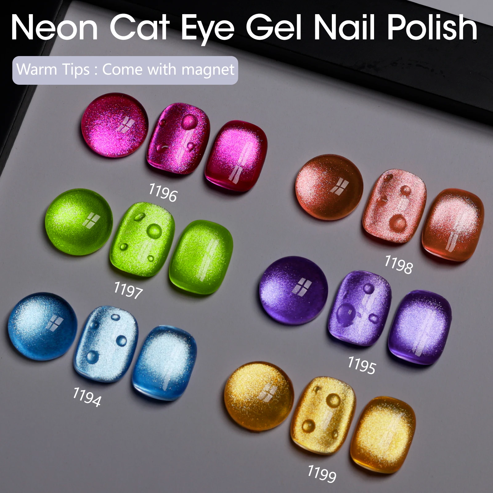 GELLEN Fruit Collection Cat Eye Gel Nail Polish Kit 6pcs Neon Magnetic Gel Sparkle Finish Holographic Reflective Manicure DIY