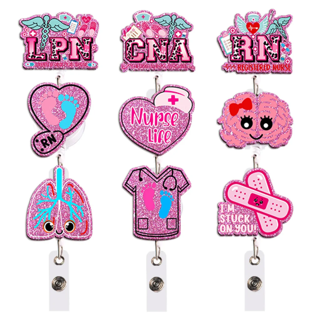 Kawaii Nurse Badge Reel Retractable ID Holder LPN CNA RN Heart Lung Gift for Medical Team Work Party Crew