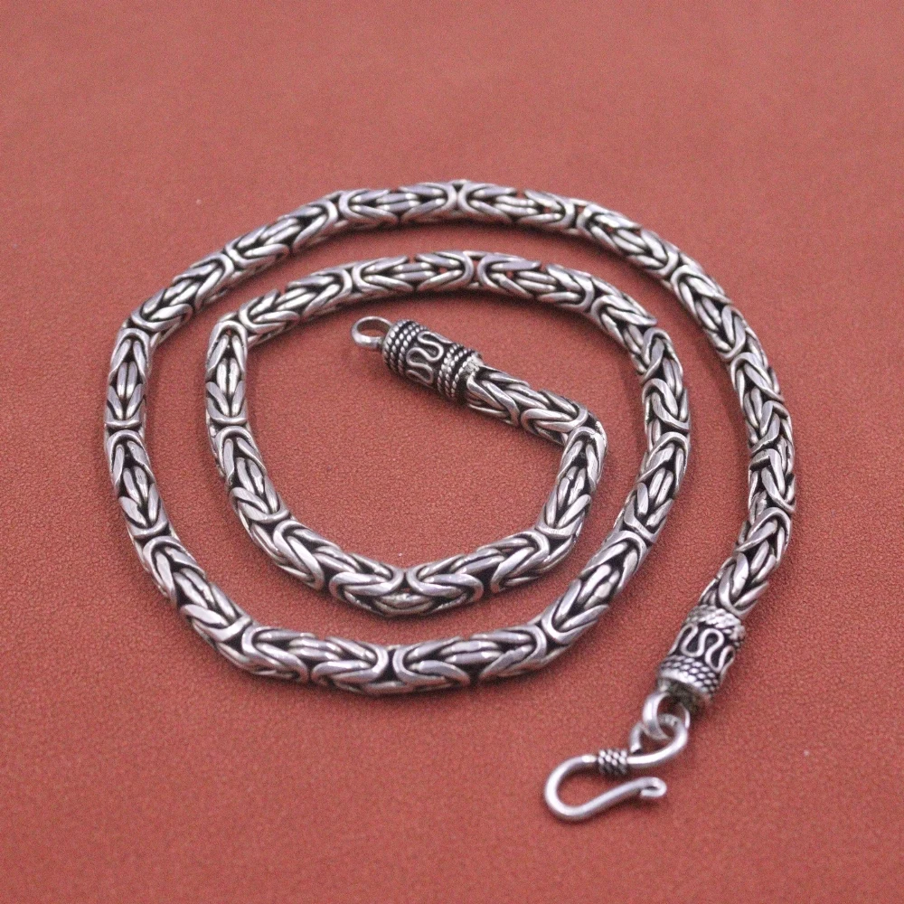 

Real Solid 925 Sterling Silver Chain Men Women Lucky 6.5mm Byzantine Necklace 75g/50cm