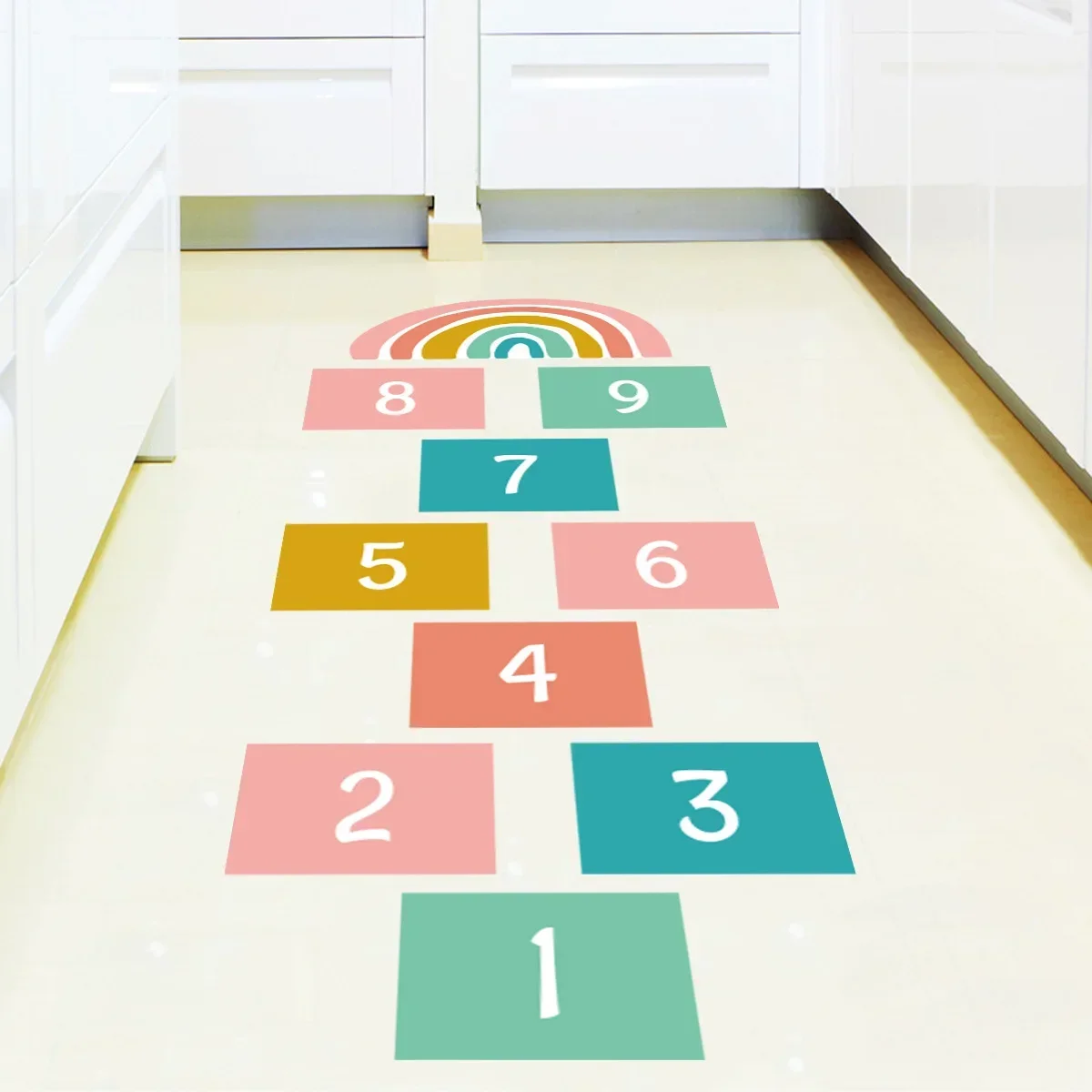 Cartoon Digital Grid Floor Stickers for Kids Children Game Hopscotch Jump Plaid Number Indoor Playroom Decals Room Home Decor