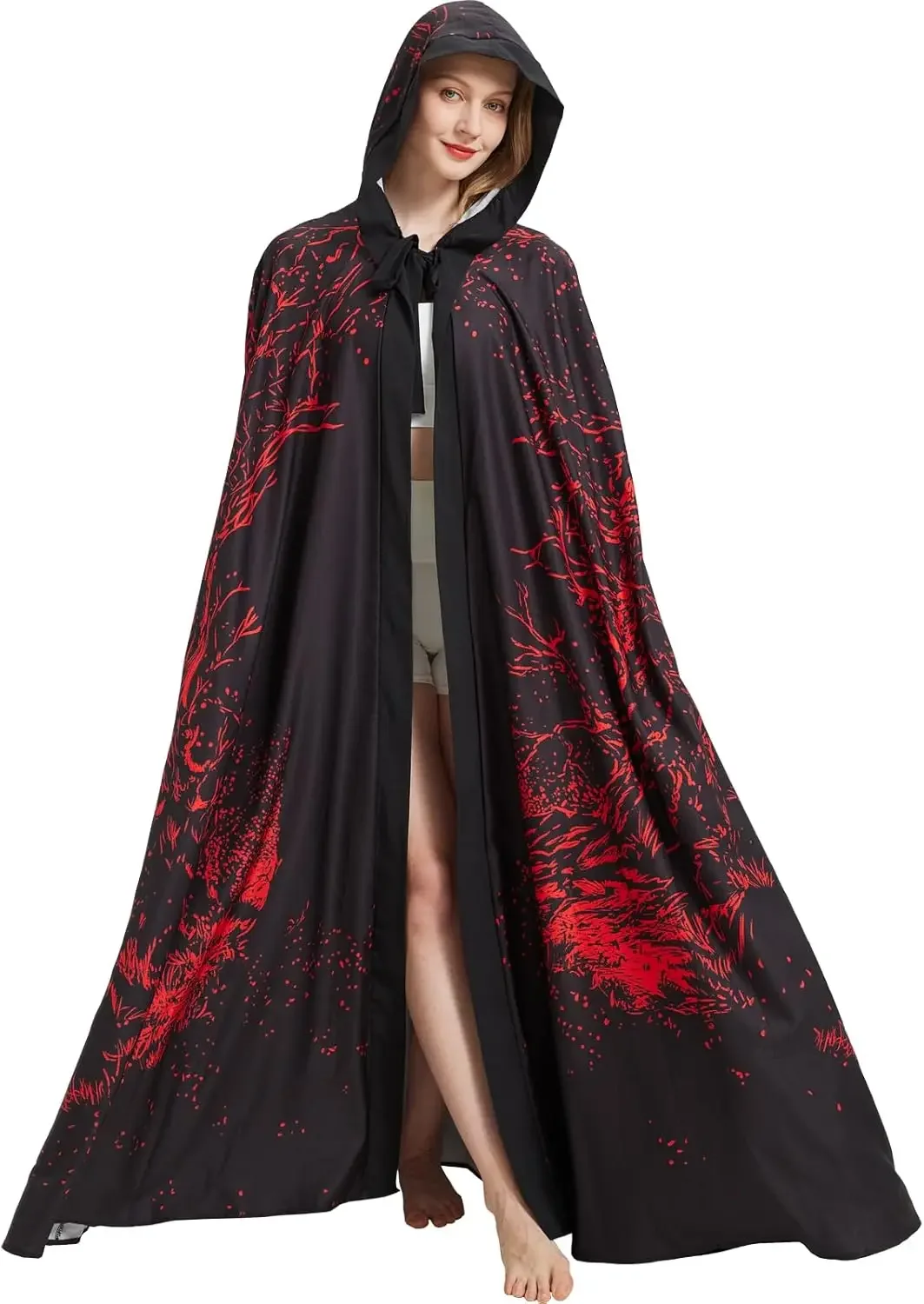 Mothman-Themen-Cartoon-Halloween-Muster, HD-gedruckter Kapuzenumhang, Hexe, mittelalterliches Kostüm, Cosplay, Halloween-Vampir-Umhang