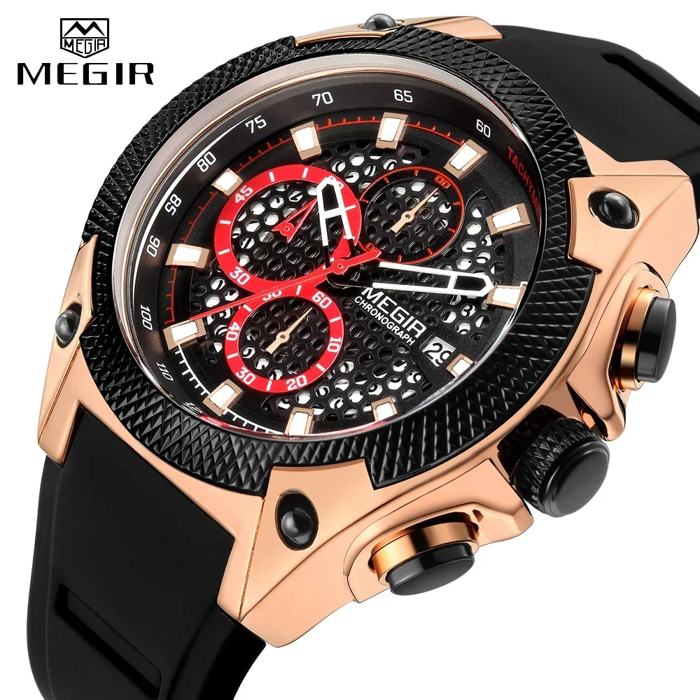 MEGIR แฟชั่นแบรนด์หรูผู้ชายนาฬิกากีฬา Chronograph นาฬิกาทหารกันน้ําวันที่ควอตซ์ Mens นาฬิกา Relogio Masculino