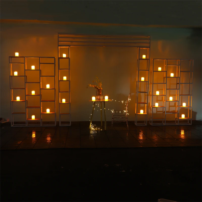 3 pcs/set Decoração Do Fundo Do Casamento Cubóide Moldura De Ferro Velas, Vasos, Bonsai Decorações Tipo De Tela Decorativa Prateleira