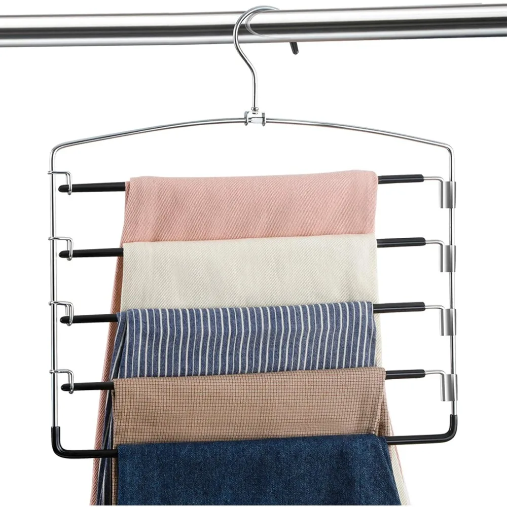 

FeeraHozer Pants Hangers Non Slip 6 Pack Space Saving Hangers Multi-Layer Swing Arm Pants Hanger Stainless Steel Space Saver