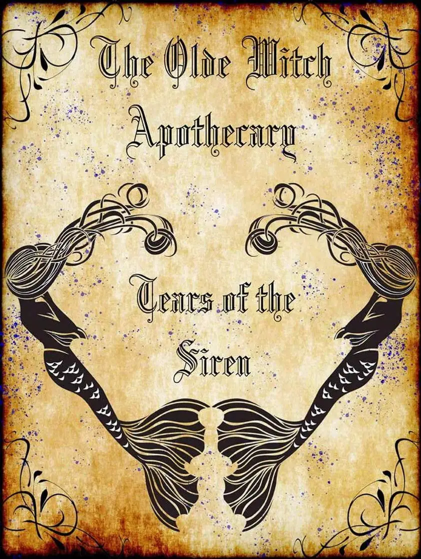 The Olde Witch Apothecary Siren/Mermaid Tears Spell Ingredients Witchery, Pumpkins, Vintage Halloween Decor Inspired Signs  sign