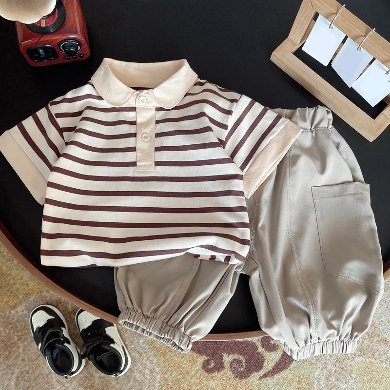 

Kids Boys Clothing Sets Baby Striped Tee Shirt + Pants Infant Toddler Children Wears T-shirt + Shorts Outfits Suits 1-4 Years