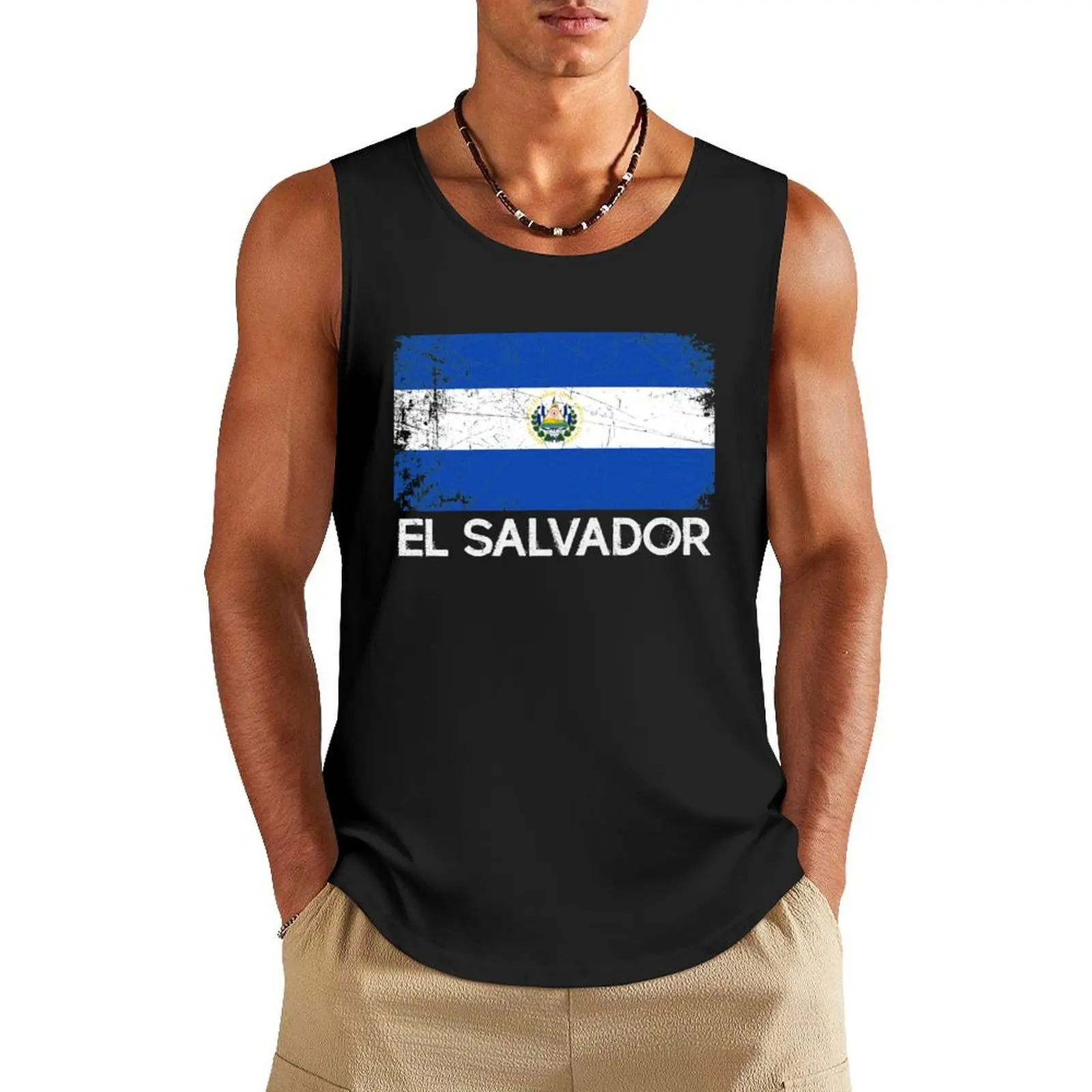 

Salvadoran Flag Design Vintage Made In El Salvador Gift Tank Top Men's summer t-shirt T-shirt men Gym t-shirt man vest men