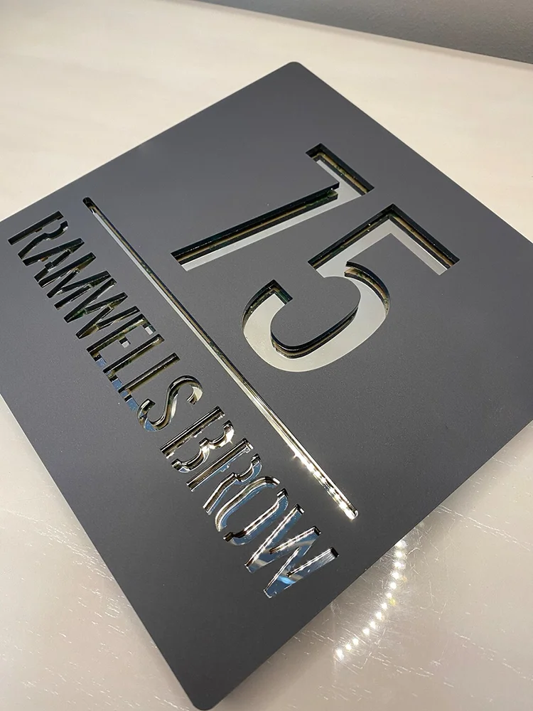 Custom Square Door Sign Acrylic Floating House Number Personalized Address Plaque Street Family Name Plates Gold Sliver Mirror image 4