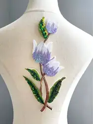 Large Size Sew On Sequins Fern Leaves Patches Beaded Plant Leaf Applique Patches For Clothing Appliques Sticker