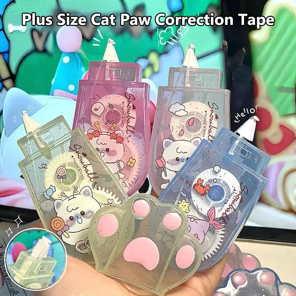 Cartoon Silent Correction Tape Cat Paw Shape 12M Large Capacity Silent Coating Tape Correction Band Students Gift