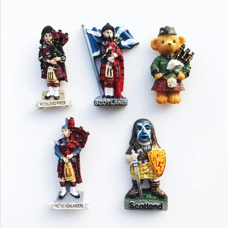 UK Scotland creative magnet refrigerator sticker travel commemorative gift three-dimensional bagpipe plaid skirt samurai message