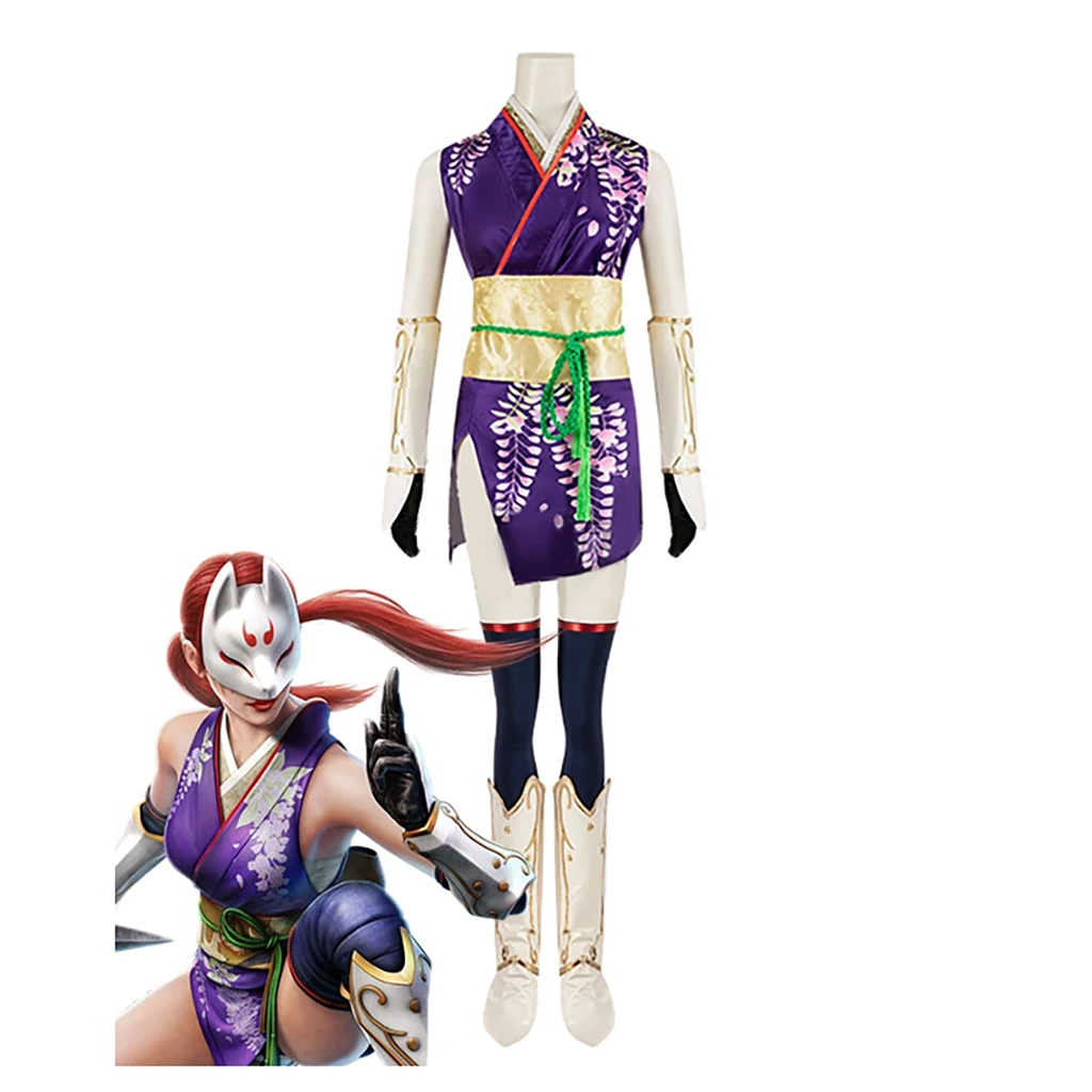 Kunimitsu Cosplay Game Costume Women Sexy Purple Cheongsam Battle Dress Suit Halloween Carnival Party Comic Con Streetwear