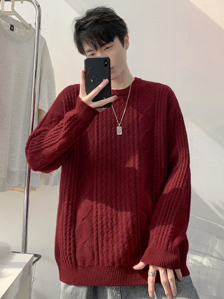 

Мужской трикотажный свитер с круглым вырезом, зимняя новинка 2024, свободный крой, удобный, мягкий, из смесового полиэстера, с длинными рукавами, повседневный, модный