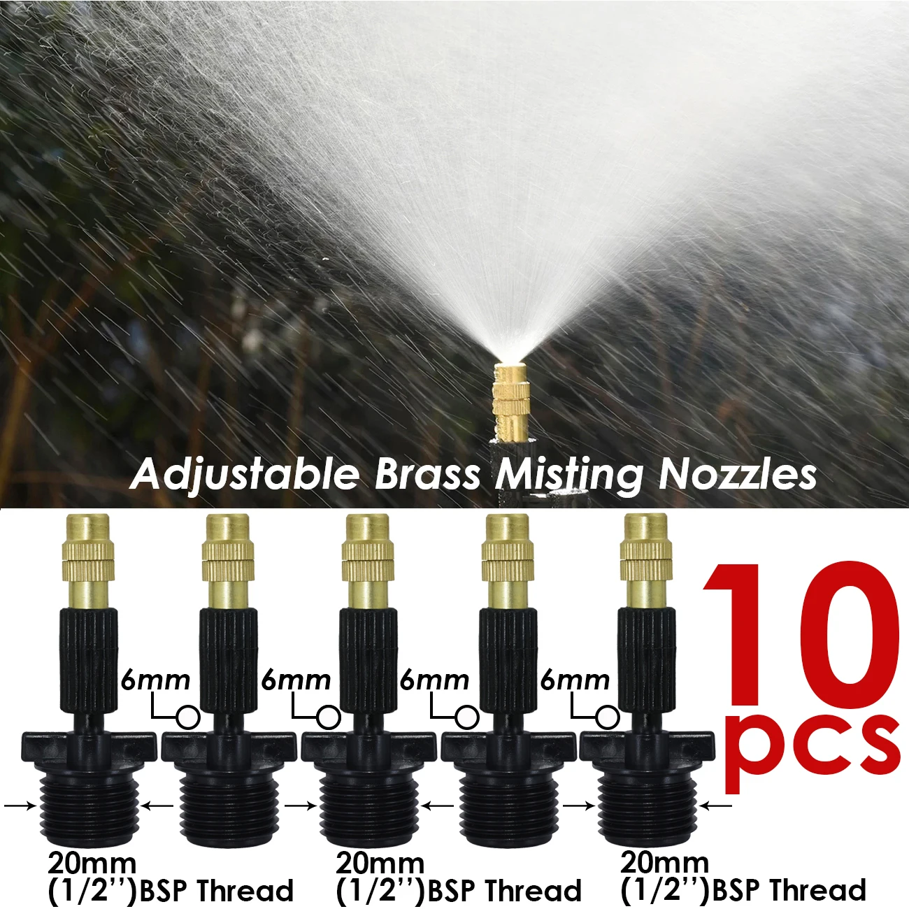 KESLA 10PCS 6 Types Micro Drip Irrigation Misting Brass Nozzle Garden Spray Cooling Sprinkler w/ Connector Watering Plants