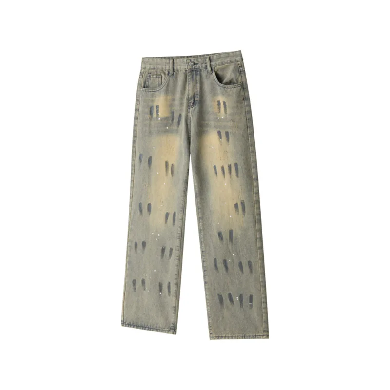 Chique design oversized denim broek herfst trendy dagelijks woon-werkverkeer bijpassende jeansbroek retro gewassen rechte broek met wijde pijpen