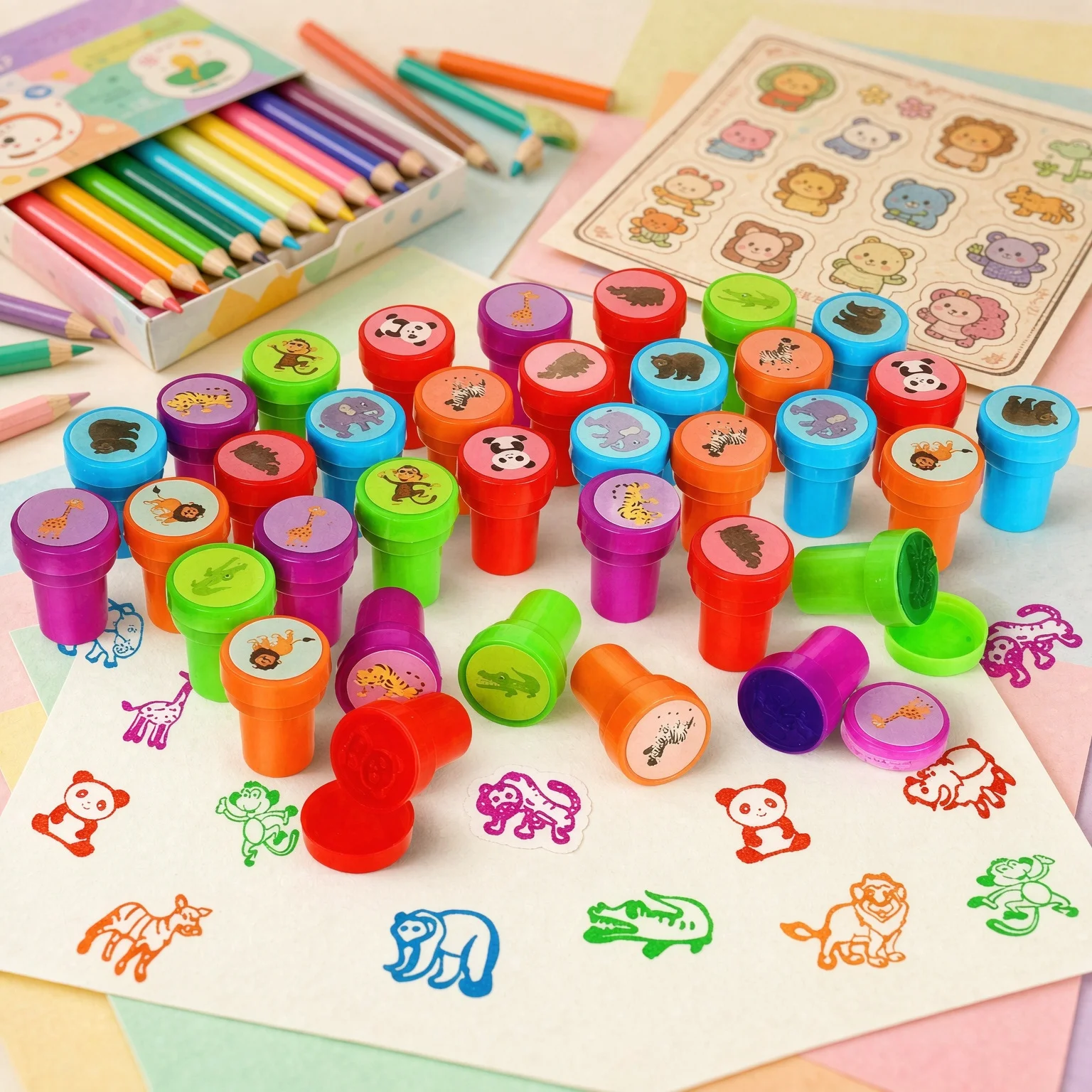 5/20Pcs Random Cartoon Stamps Colorful Plastic Self-Inking Stamps with Assorted Patterns for Scrapbooking Gift Wrapping DIY TMZ