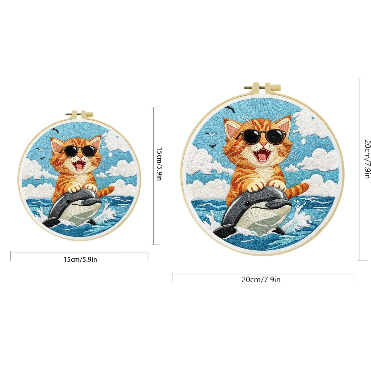 1 Set Katze auf Delfin reiten DIY-Stickset für Anfänger, Stick-Starter-Kit, Kreuzstich-Kunstgeschenk, Handarbeits-Bastelset – Detail 2