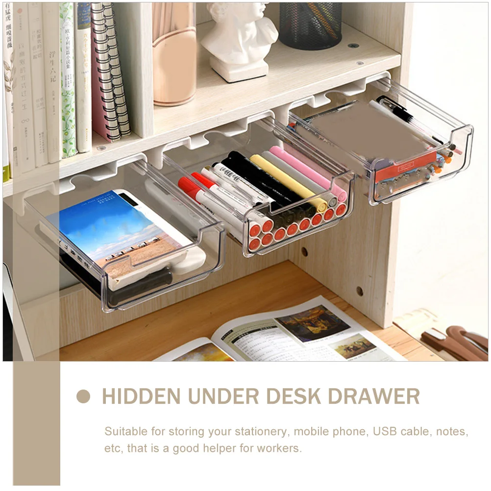 

Under Table Drawer Plastic Self-Adhesive Hidden Desk Organizer For Office Supplies Stationery Storage Box Under Desk Mount