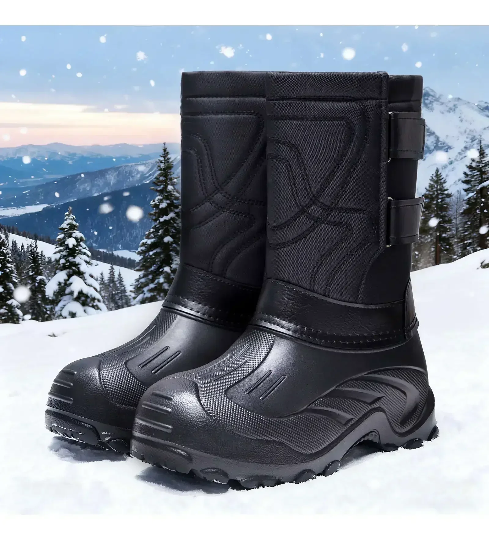 Herren Winter-Schneestiefel mit mittlerer Schaftlänge, Camouflage-Motiv, Klettverschluss-Design, wasserdicht, rutschfeste Gummisohle, warme Outdoor-Stiefel – Detail 7