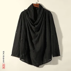 Men Hoodies Hole Turtlenck Sweatshirt High quality High Street Loose Unisex Oversize Fashion Pullover Hoodie Japanese Owen 5XL