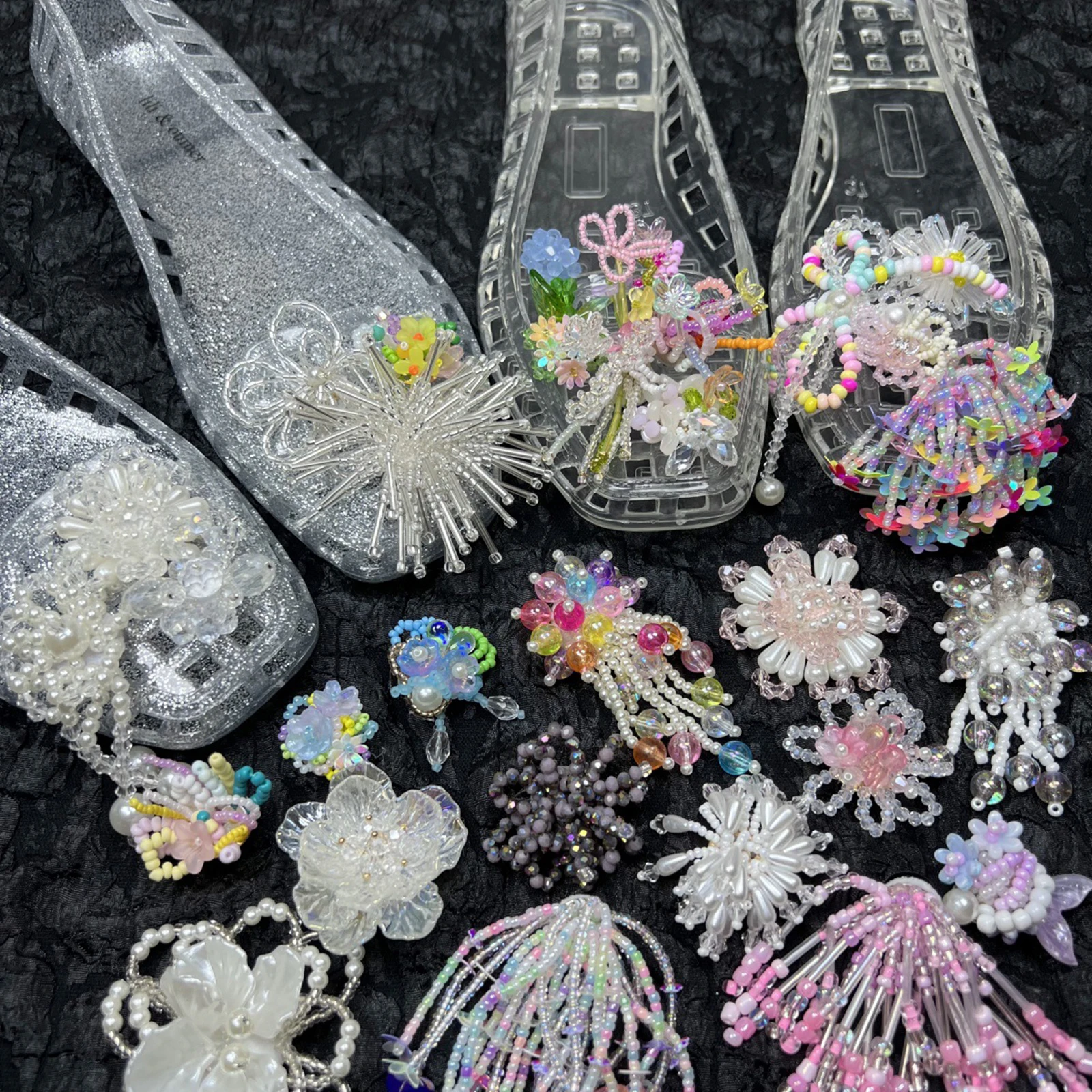

Dopamine Handcrafted Beaded Jelly Shoes Sports Sandals Accessory DIY Decorative Shoe Flower Slippers Colorful Buckles